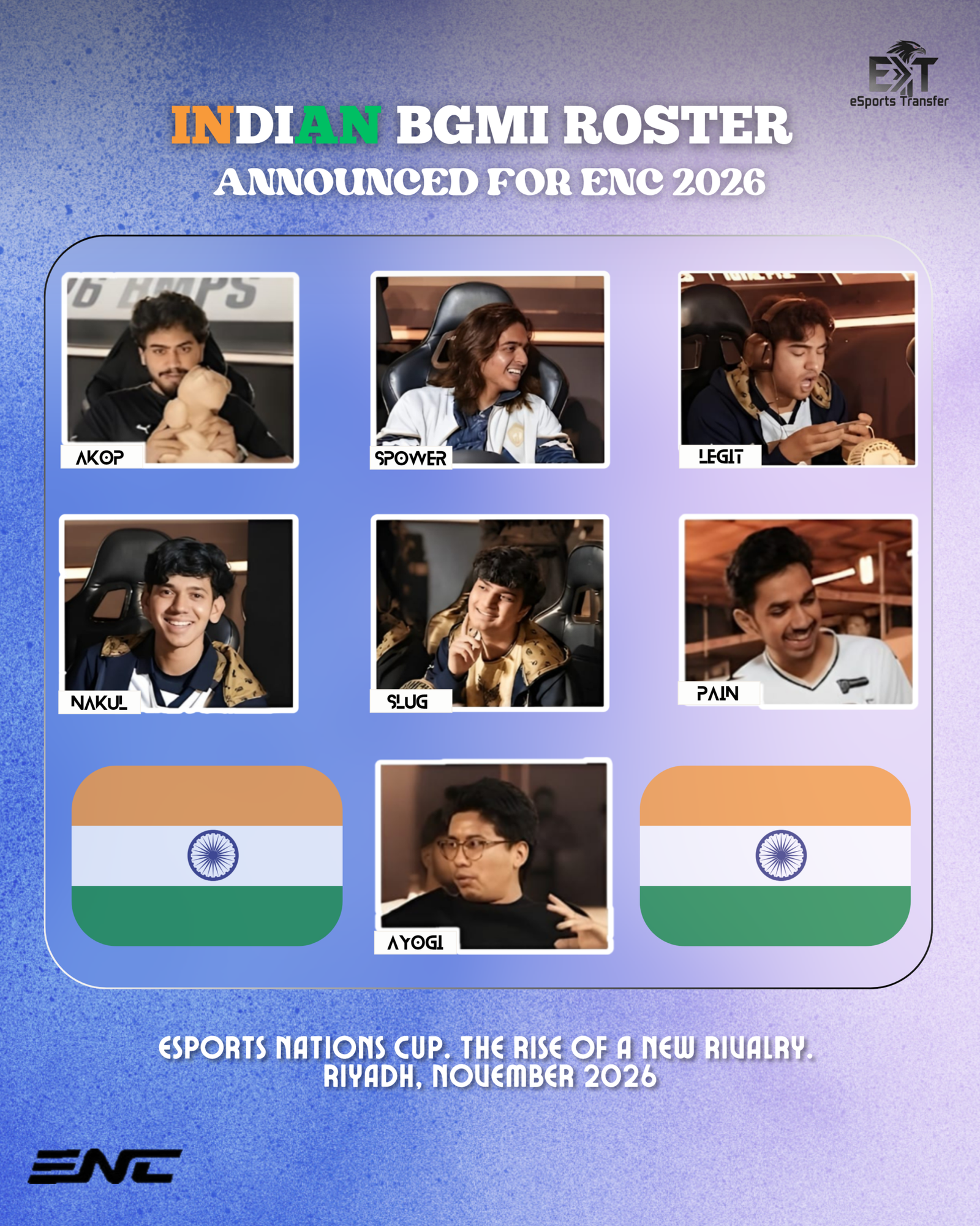 Indian BGMI Roster Announced for Esports Nations Cup (ENC) 2026